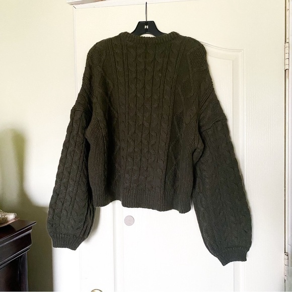 Anine Bing Sweater Irina Cable Knit Heavyweight Alpaca Wool Chunky Green L NWT - Picture 7 of 8